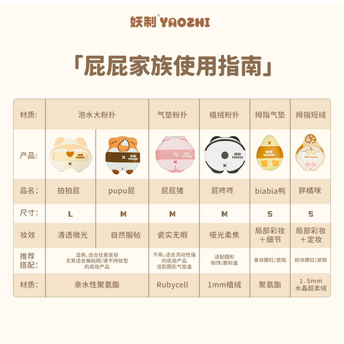 妖制屁屁家族粉扑粉底液专用气垫粉扑干湿两用单面可用