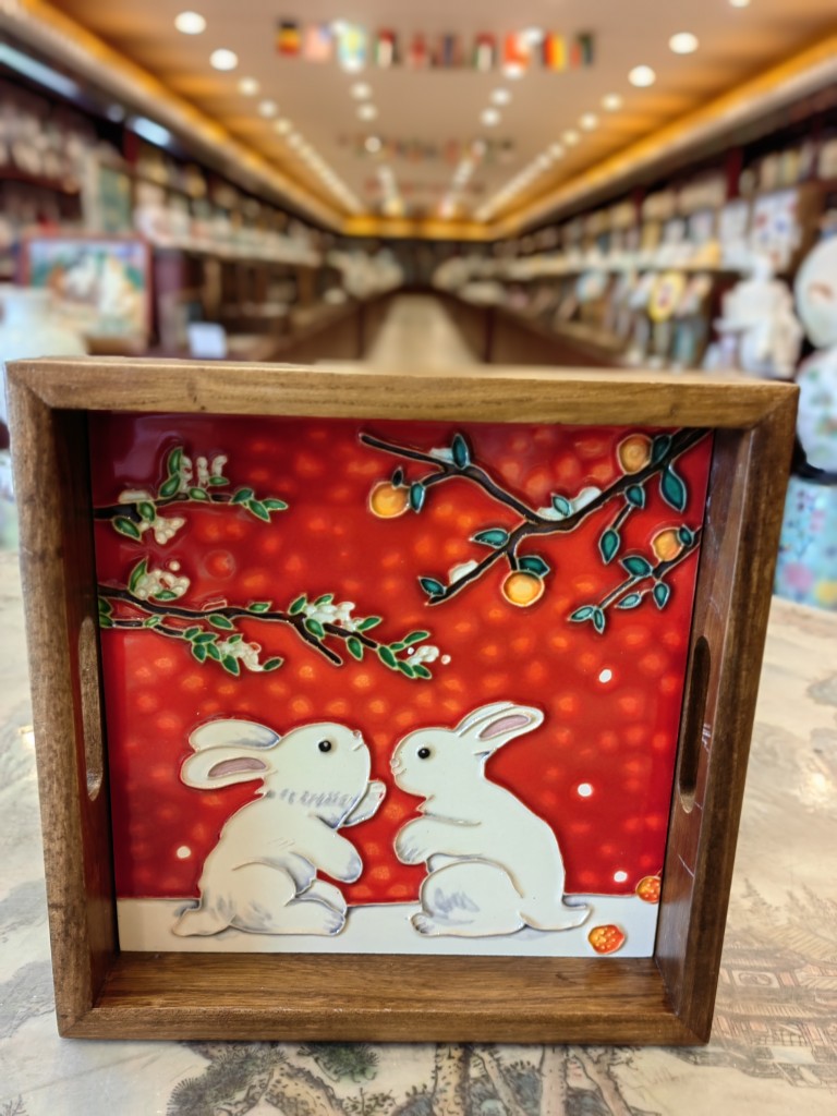 小正方托盘提篮高两河手绘立体瓷板画茶托盘干果盒古风首饰盒收纳