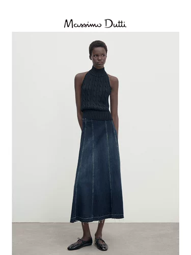 Демисезонная ретро дизайнерская джинсовая юбка, 2023, длина миди, А-силуэт