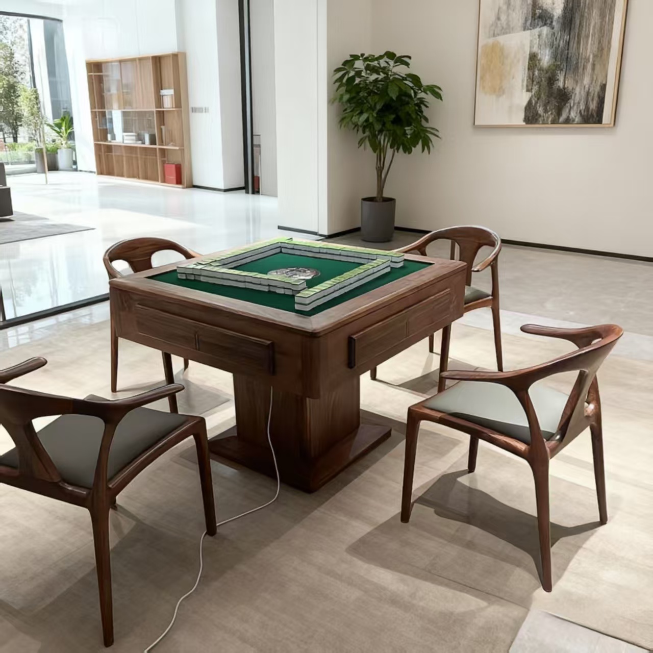 北美黑胡桃木麻将桌电动休