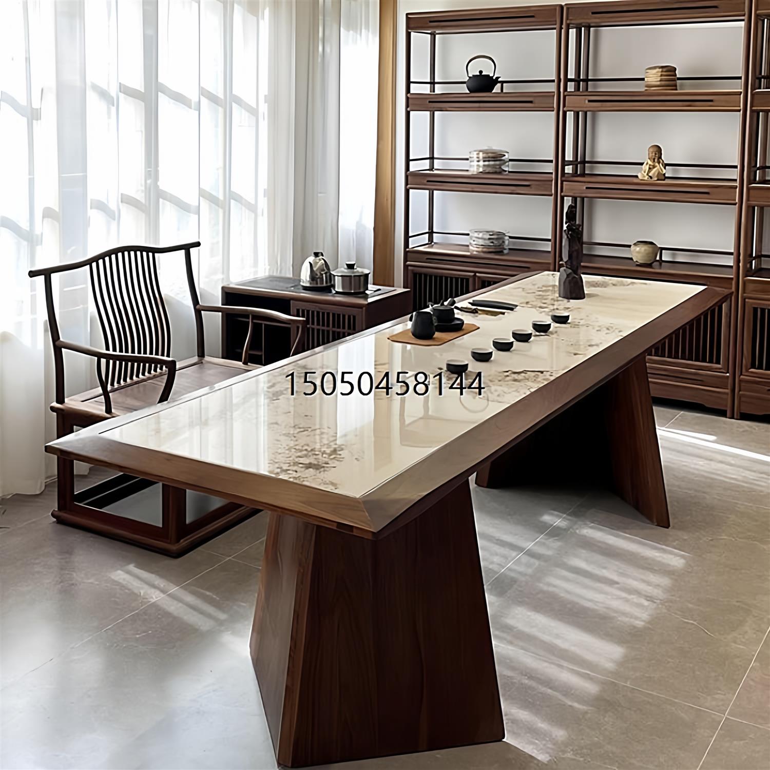 宋式新中岩板茶桌椅组合一