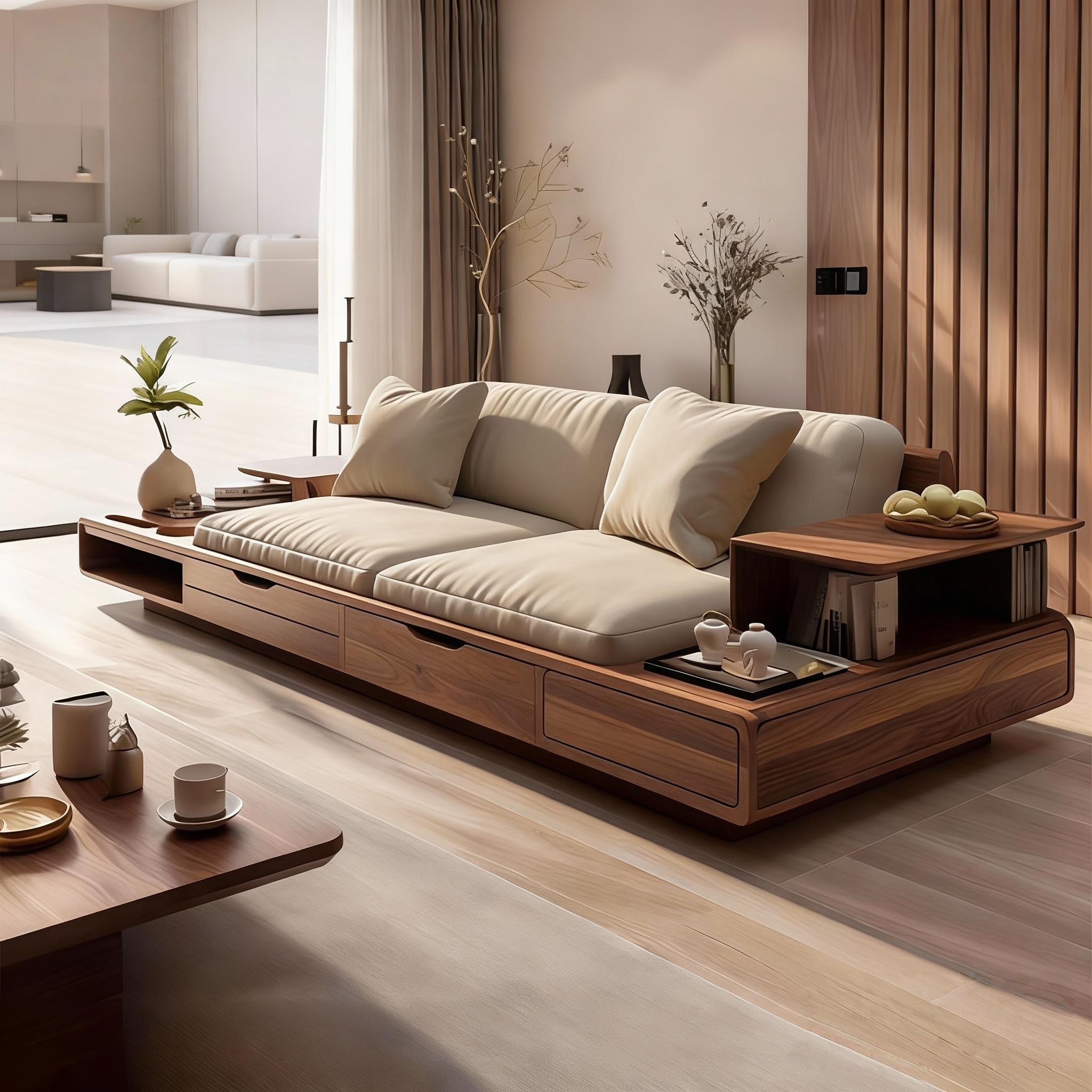 宋式美学北黑胡桃木沙发高