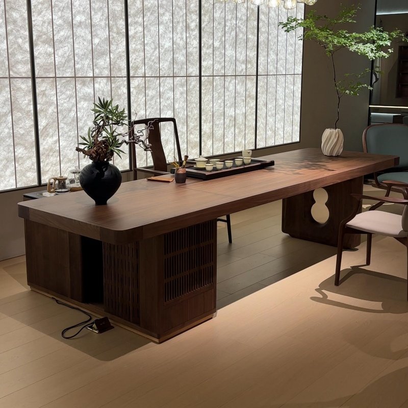 新中式家用茶台轻奢现代高级感北美黑胡桃木实木茶桌2025新款高端,住宅家具,家用茶台/茶桌,淘宝优惠券,粉丝福利购,淘宝优惠卷