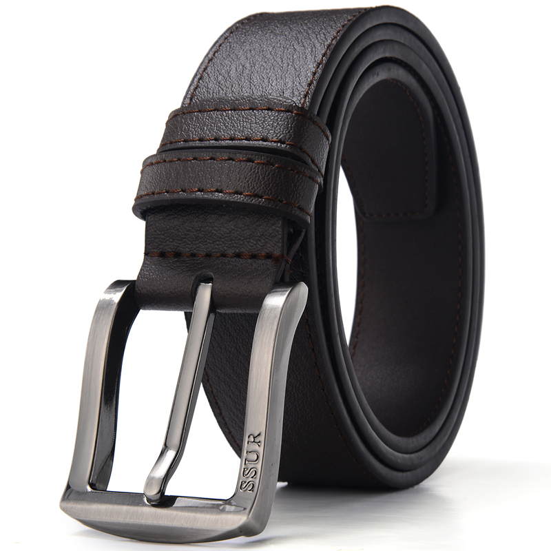 SSUR针扣真皮潮流男式休闲年轻人商务学生牛皮裤带纯皮带腰带针