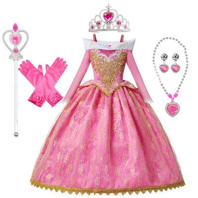 Girls Sleeping Beauty Aurora Princess Dress Long Sleeves Off