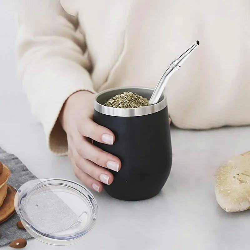 Double-Wall Stainless Yerba Gourd Mate Tea Set Coffee Cups W