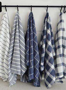 Kitchen Towel Napkins厨房抹布蓝格子条纹擦碗布吸水不掉毛餐巾