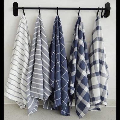 Kitchen Towel Napkins厨房抹布蓝格子条纹擦碗布吸水不掉毛餐巾