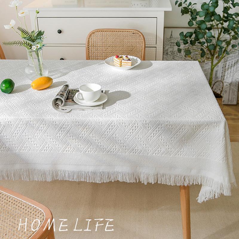 Cotton linen tablecloth, tassel lace tablecloth 桌布花边台布