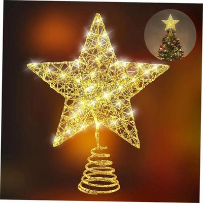 Iron Glitter Powder Christmas Tree Topper Star with LED Copp