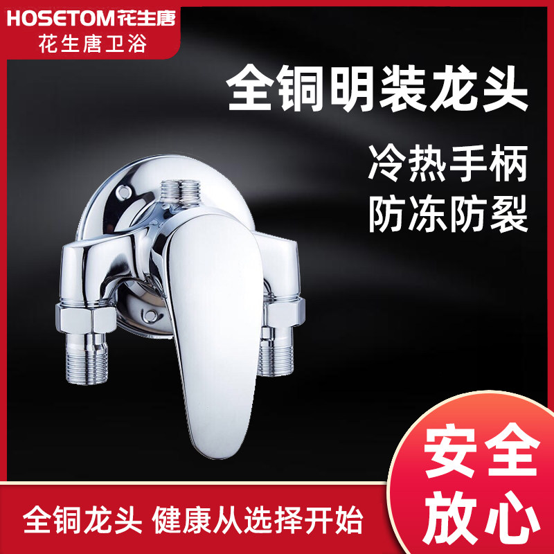 全铜明装淋浴冷热水龙头花洒套装 太阳能电热水器明管混水阀开关