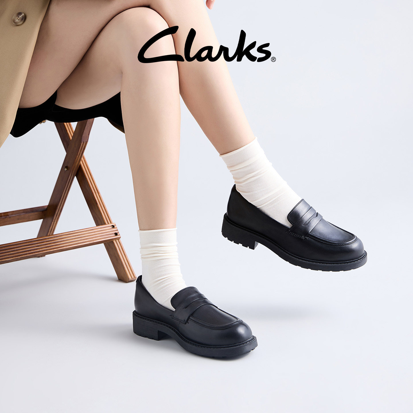 Clarks其乐Orinoco2 Penny春夏一脚蹬老钱风小皮鞋方跟乐福鞋单鞋