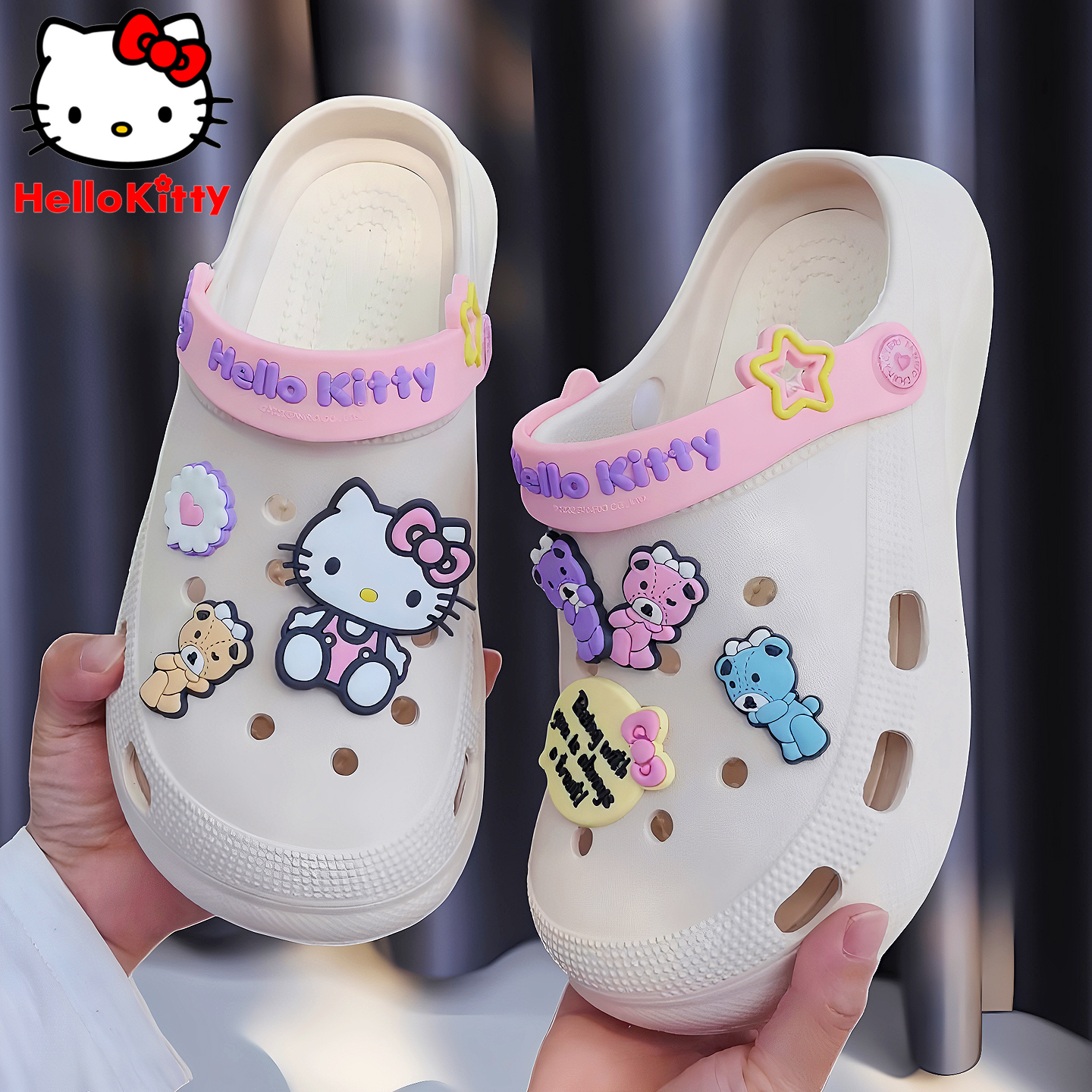 凯蒂猫可爱包头女户外拖鞋洞洞鞋
