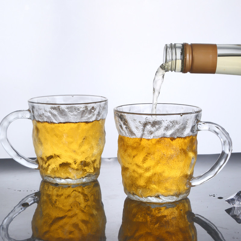 冰川纹玻璃杯马克带把手高颜值水杯男家用啤酒高级感喝水杯子茶杯