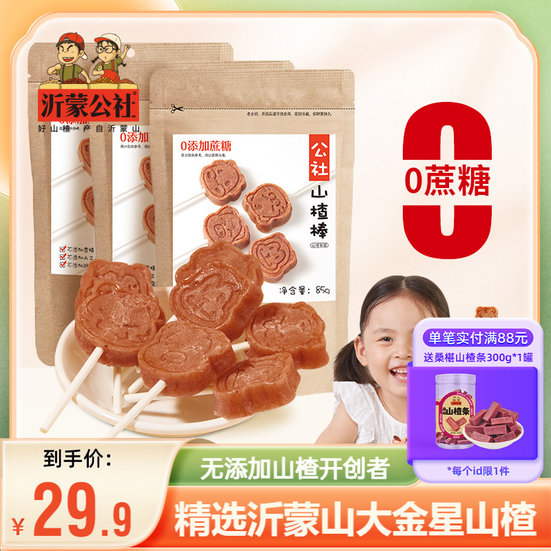 沂蒙公社无添加山楂棒棒糖原味0蔗糖添加儿童零食独立小包装500g