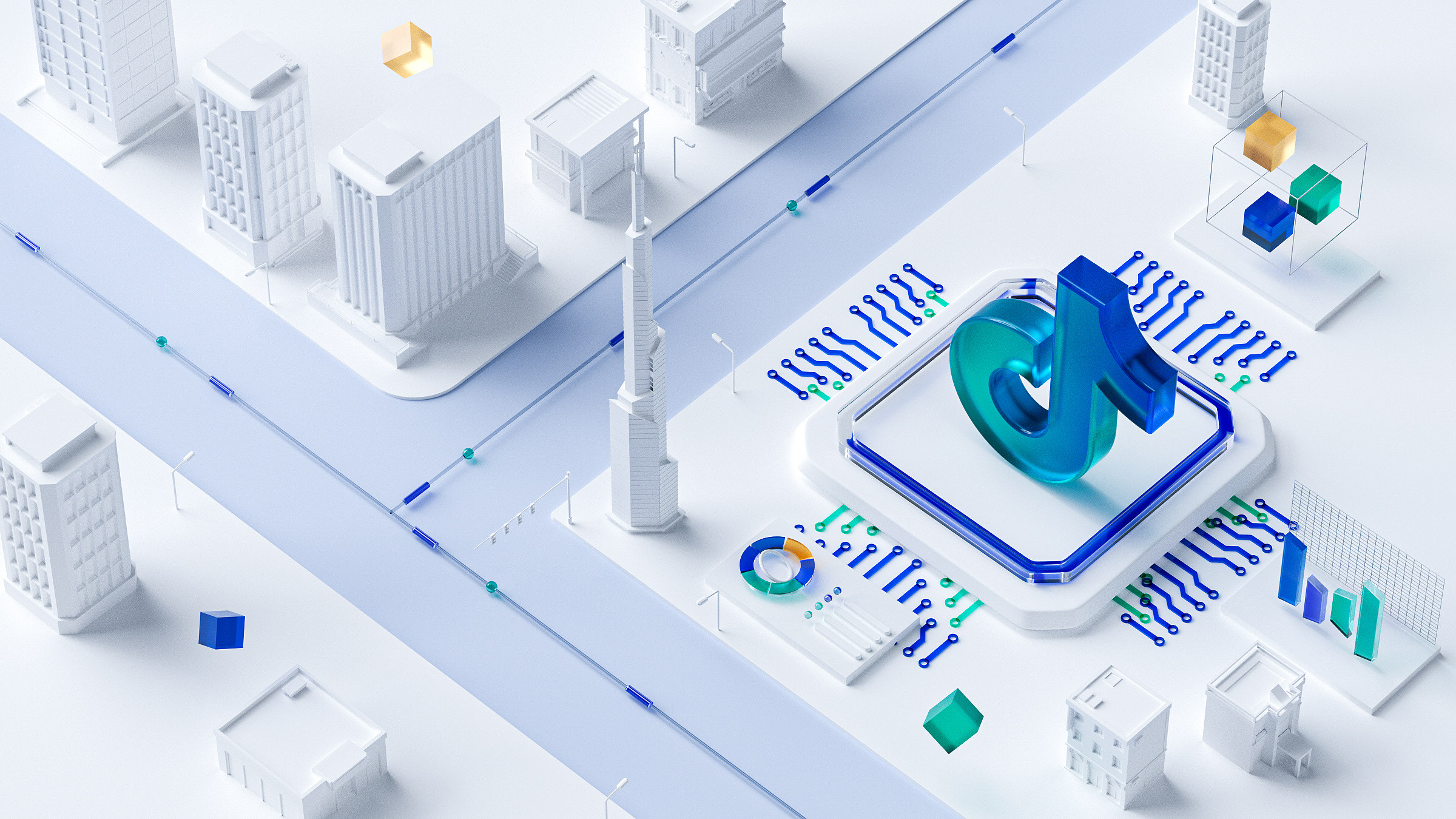 科技感微软风格立体ui区块链c4d模型3d场景工程oc材质源文件素材