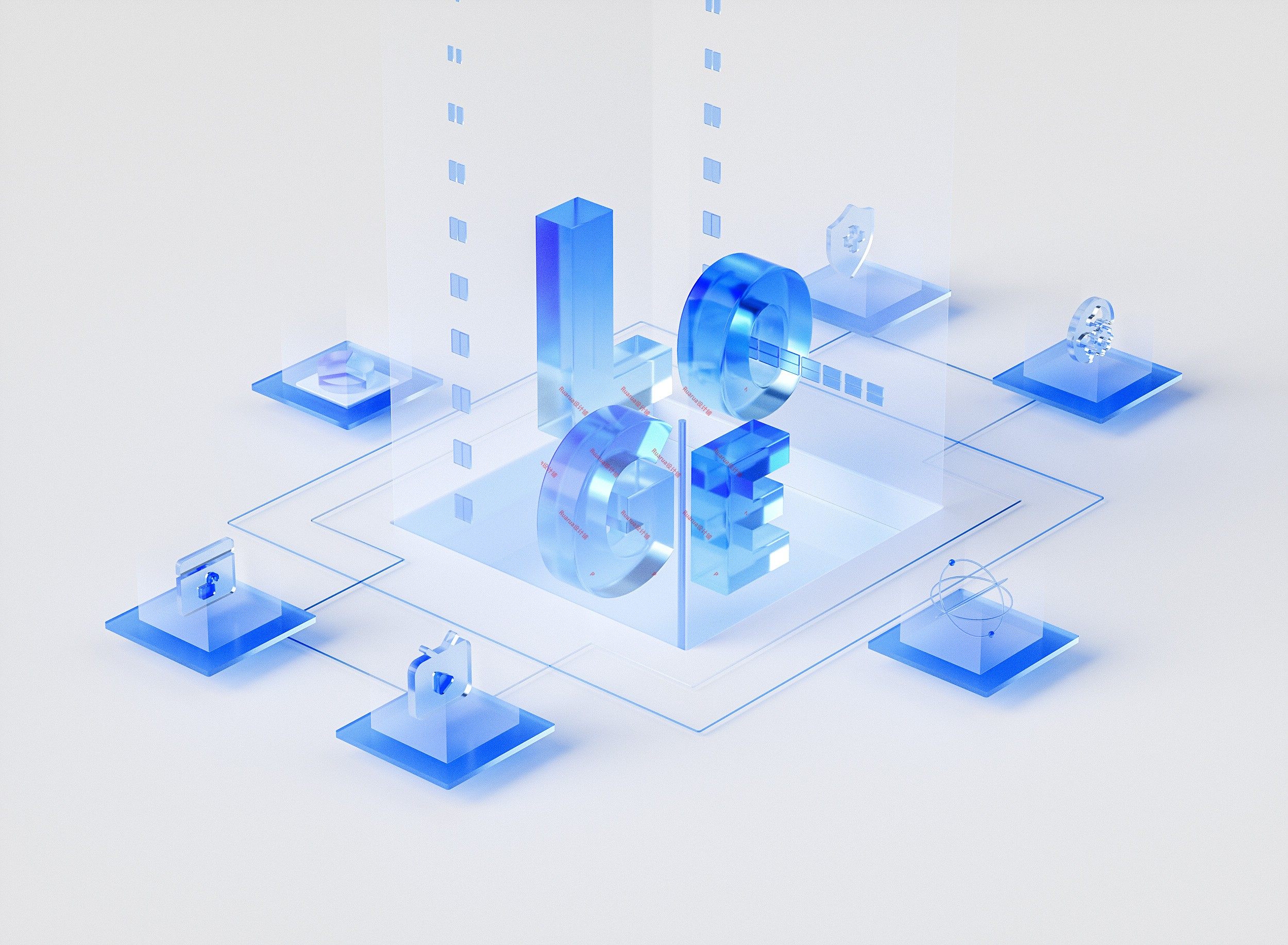 3d素材虚拟科技感玻璃区块链透明材质数据c4d模型立体oc材质文件