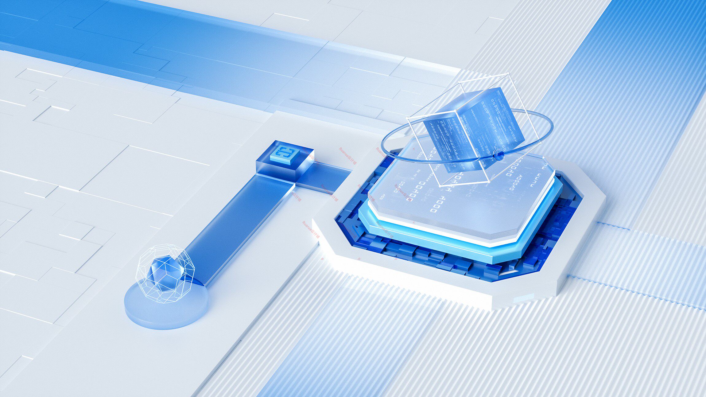 科技感玻璃拟物透明空间感c4d模型3d立体ui工程oc材质源文件素材