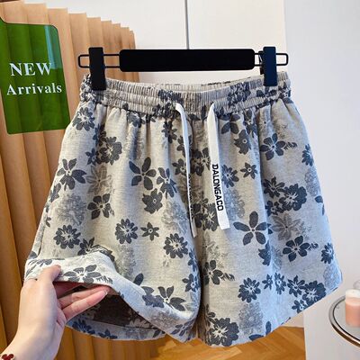 胖mm复古休闲花朵棉麻阔腿短裤子宽松直筒显瘦女大码2026夏季新款