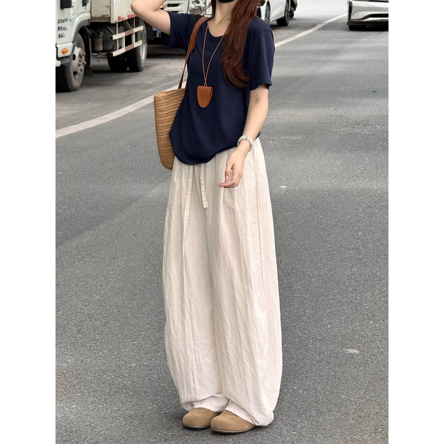 天丝垂感彷亚麻裤子女夏薄款冰丝棉麻山本裤小个子直筒阔腿休闲裤