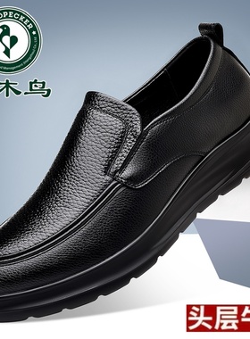 啄木鸟皮鞋男鞋真皮新款冬季加绒保暖棉鞋休闲软底防滑中年爸爸鞋