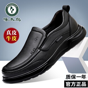 啄木鸟皮鞋男鞋真皮新款冬透气商务休闲软皮软底防滑中老年爸爸鞋