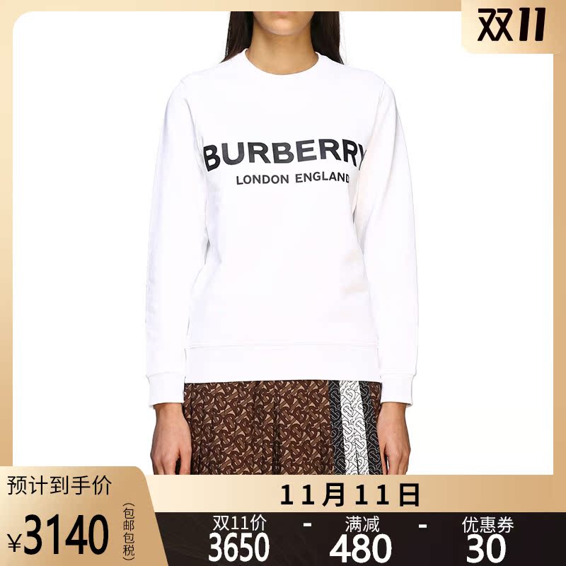 正品BURBERRY/巴宝莉女装新款女士打底衫字母印花圆领长袖卫衣YS