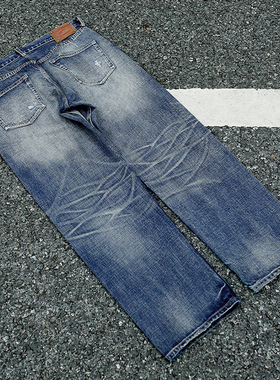 现货 WOODENhea赤耳牛 503版型男装美式复古加长裤水洗做旧牛仔裤