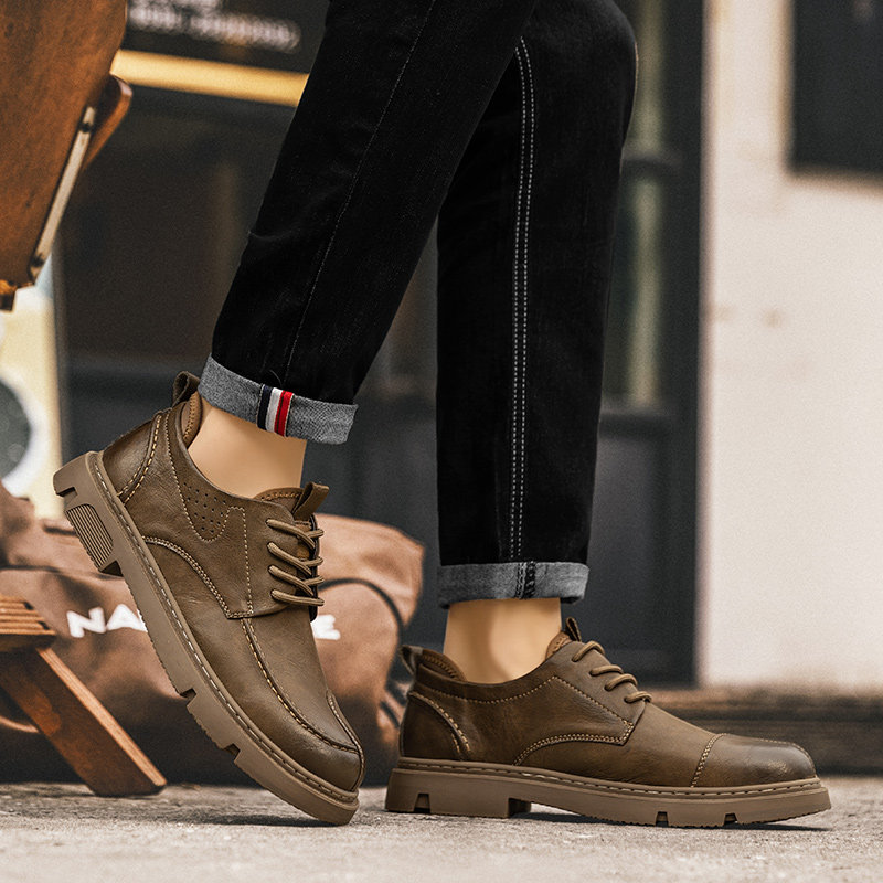 LEATHER SHOES MENS WINTER 2024 NEW VERSATILE MENS BRITISH STYLE BUSINESS FORMAL CASUAL BLACK LOW-TOP MARTIN BOOTS