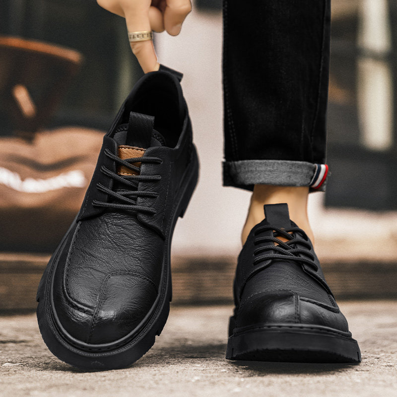 LEATHER SHOES MENS WINTER 2024 NEW VERSATILE MENS BRITISH STYLE BUSINESS FORMAL CASUAL BLACK LOW-TOP MARTIN BOOTS
