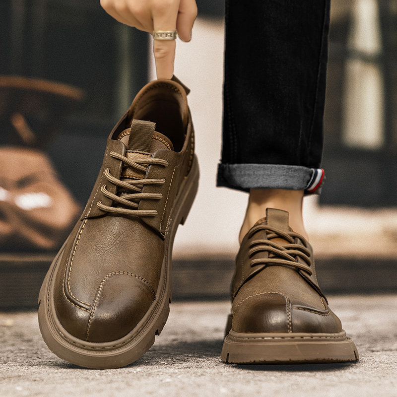 LEATHER SHOES MENS WINTER 2024 NEW VERSATILE MENS BRITISH STYLE BUSINESS FORMAL CASUAL BLACK LOW-TOP MARTIN BOOTS