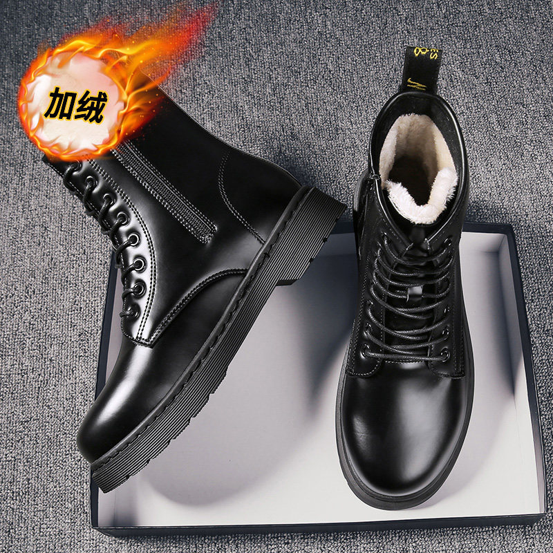 MARTIN BOOTS MENS WINTER HIGH TOP MENS BLACK CASUAL LEATHER SHOES MENS COTTON SHOES FLEECE THICKENED WARM SNOW BOOTS