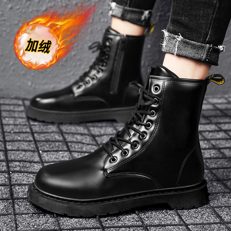MARTIN BOOTS MENS WINTER HIGH TOP MENS BLACK CASUAL LEATHER SHOES MENS COTTON SHOES FLEECE THICKENED WARM SNOW BOOTS