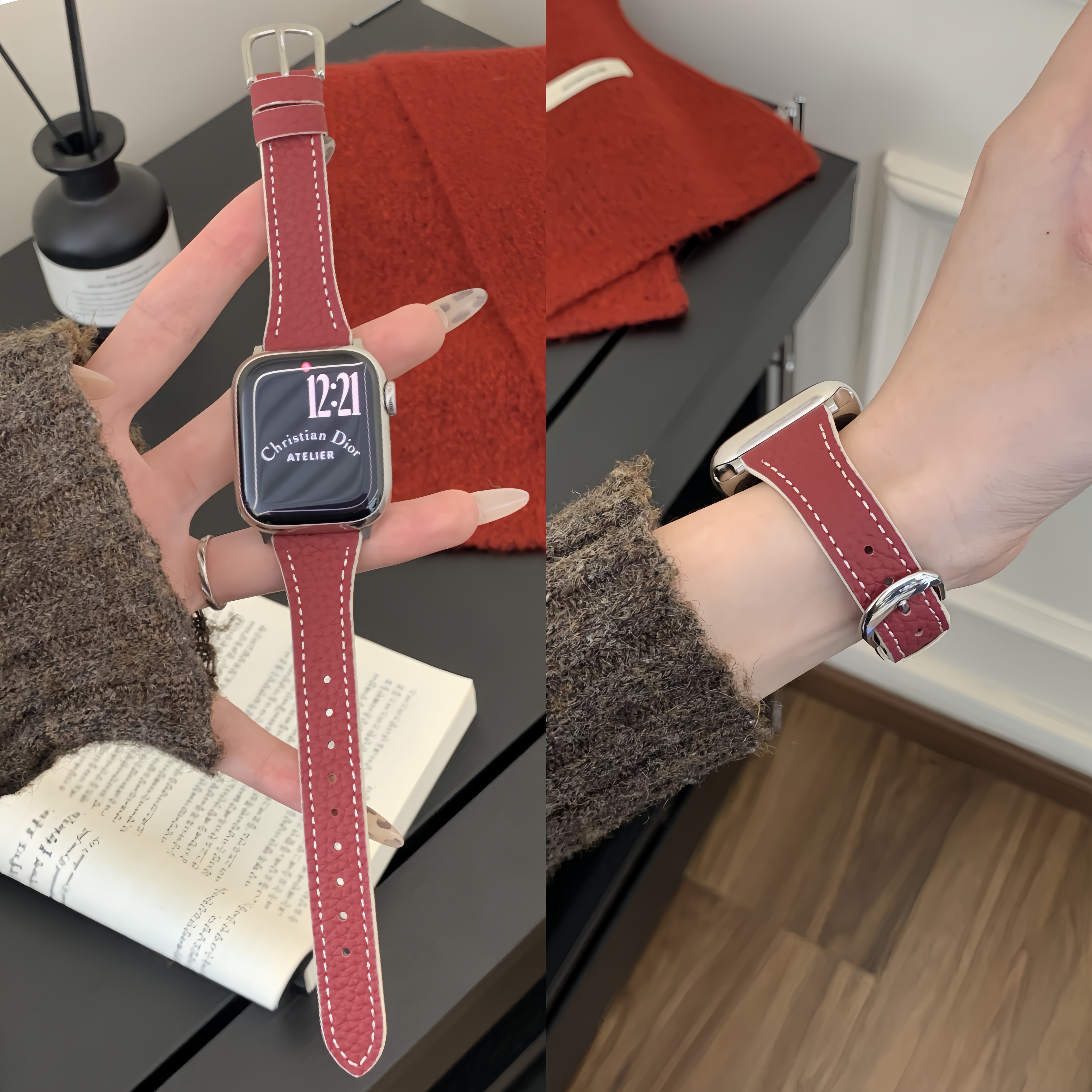 苹果11代秋冬新款荔枝纹皮质表带