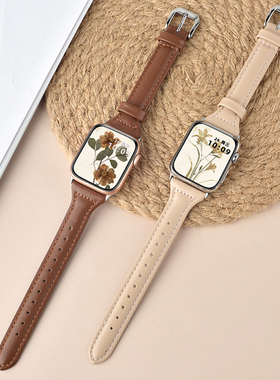 适用苹果手表iwatch11表带s10表带皮质applewatchS10代腕带SE秋冬S9女款S7个性S6/5高级女生5潮ultra2手表带3