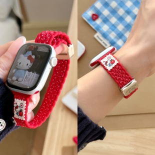 适用苹果iwatch11新年款红波点S10手表表带小蛮腰编织applewatch10腕带S7运动s9高级感se女s8新款2026新年款