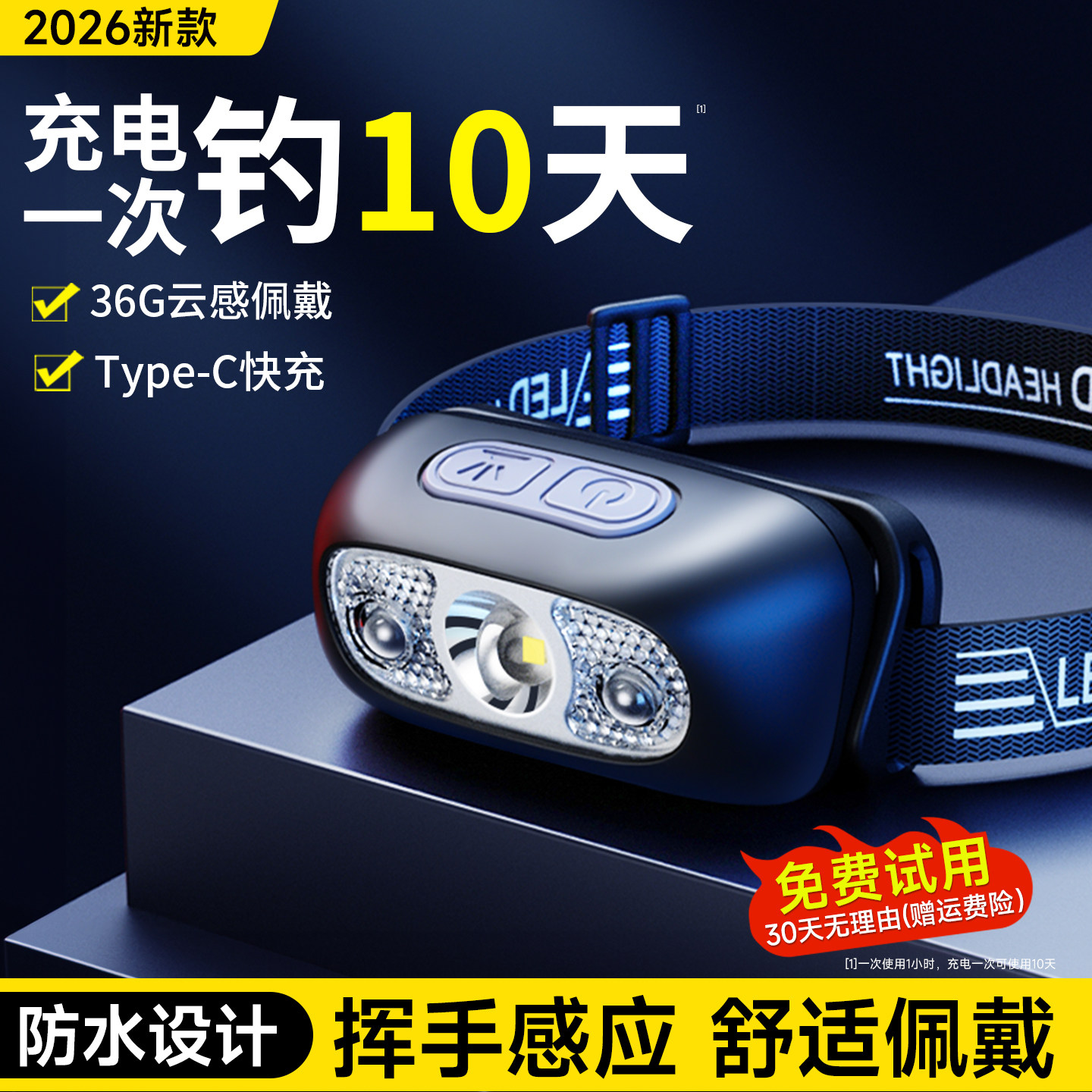 头灯钓鱼专用感应长续航夜钓强光超亮充电户外登山小型头戴式照明