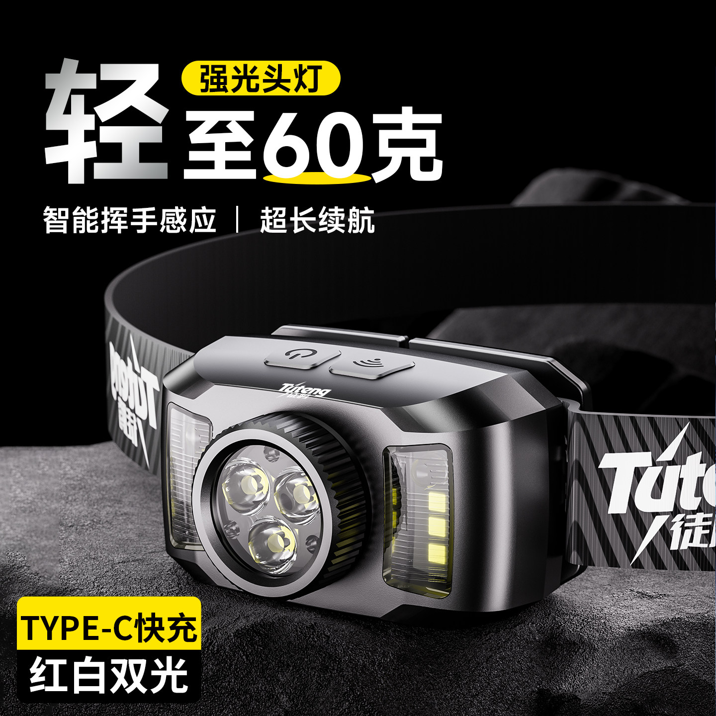 头灯2026新款强光超亮钓鱼专用轻便小头灯超长续航户外登山头戴式