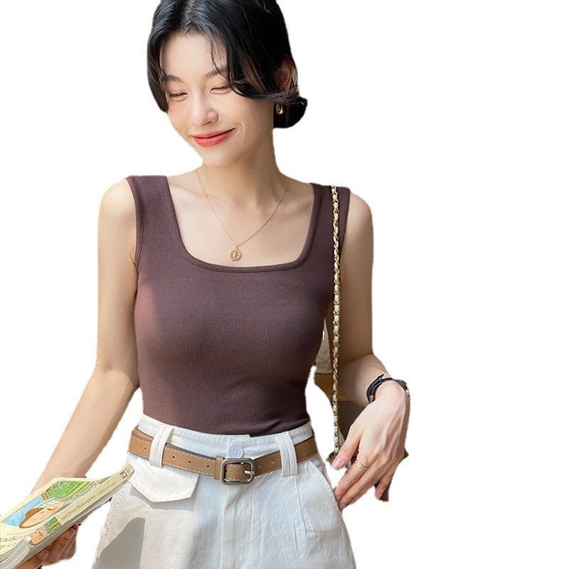 黑色吊带背心女款夏季款外穿宽带修身西装内搭打底衫白色方领上衣