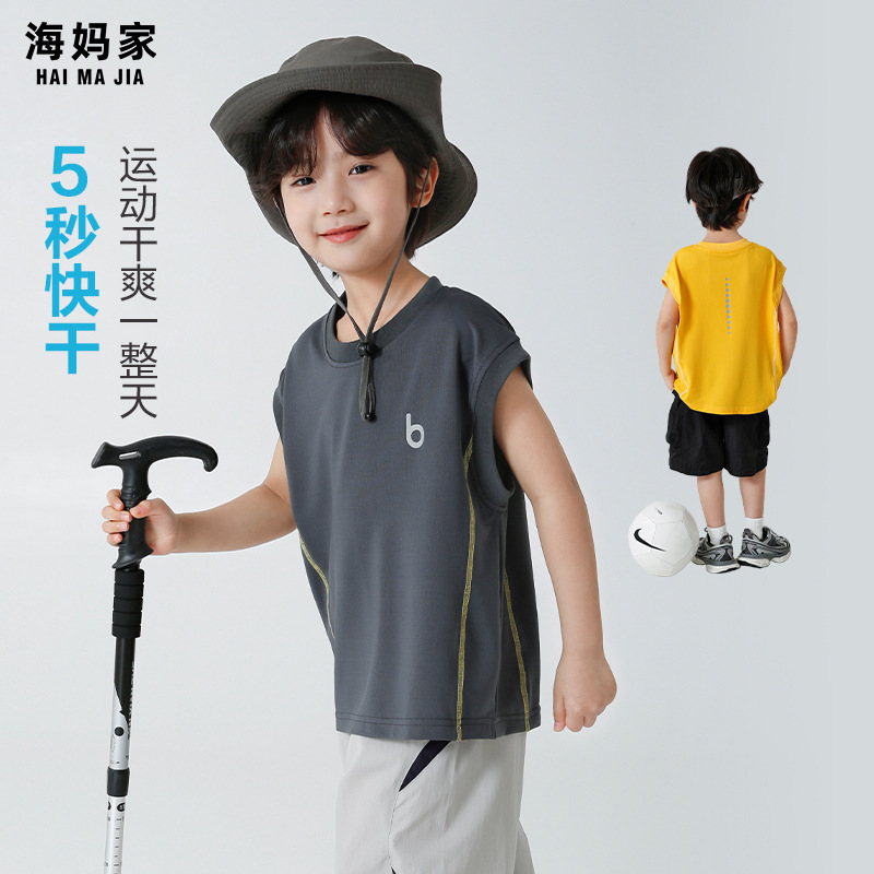 2025夏季新款男童速干无袖背心宽松薄款衣服中大童T恤韩版