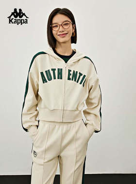 Kappa卡帕运动卫衣女短款收腹连帽开衫美式长袖外套K0D62MK02