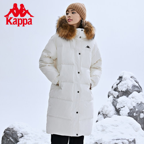 Kappa卡帕长款新女冬毛领连帽羽绒服户外防寒面包服K0C82YY07D