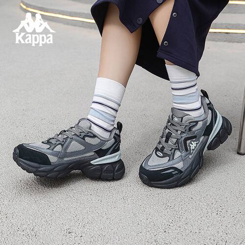 Kappa卡帕黑色运动鞋新款夏季复古厚底老爹
