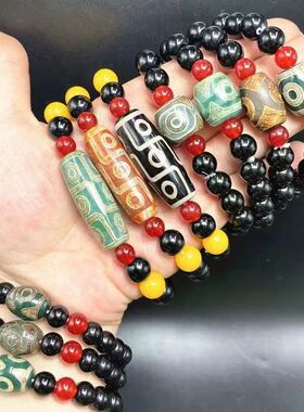 天然西藏天珠手串老玛瑙九眼天珠民族风手串同款男女手链复古风