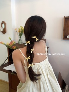 自制！秋意黄/芭蕾风6个装丝带小蝴蝶结发夹头饰可爱氛围感发卡编