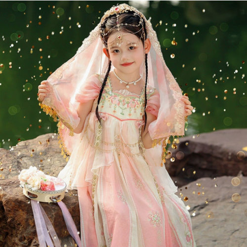 26年新款春夏汉服女童异域风连衣裙古风中国风唐装古装超仙襦裙