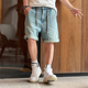 港风高街显瘦休闲五分裤 牛仔短裤 子夏季 潮流贴布宽松直筒水洗男士