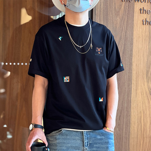 潮流ins休闲宽松百搭刺绣半袖T恤