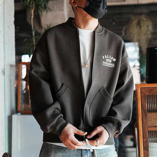 潮牌流行字母刺绣美式开衫卫衣男