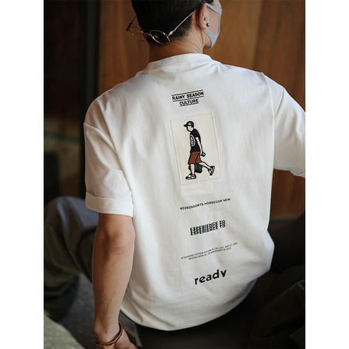 韩系重工刺绣字母印花短袖打底衫